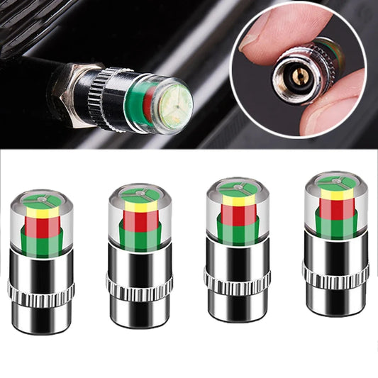 Tire Pressure Monitoring System - 4-Piece Set of Valve Cap Gauges for Enhanced Vehicle Safety