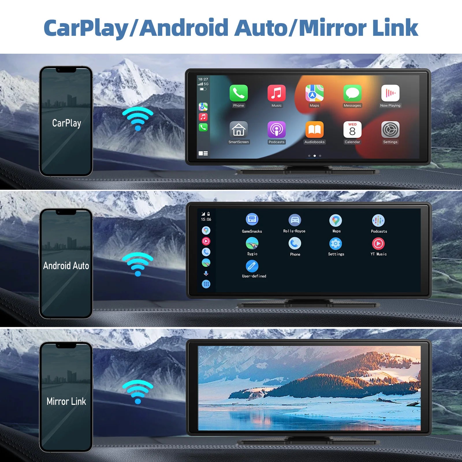 Universal Wireless CarPlay and Android Auto Touchscreen for Vehicles