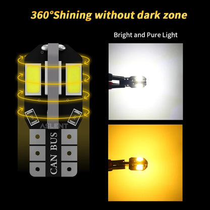 10-Pack W5W T10 LED CANBUS Error-Free 12V 5W 600Lm Ultra Bright Car Interior Side Light, Compatible with 194 3030 SMD, Available in White, Amber, and Red