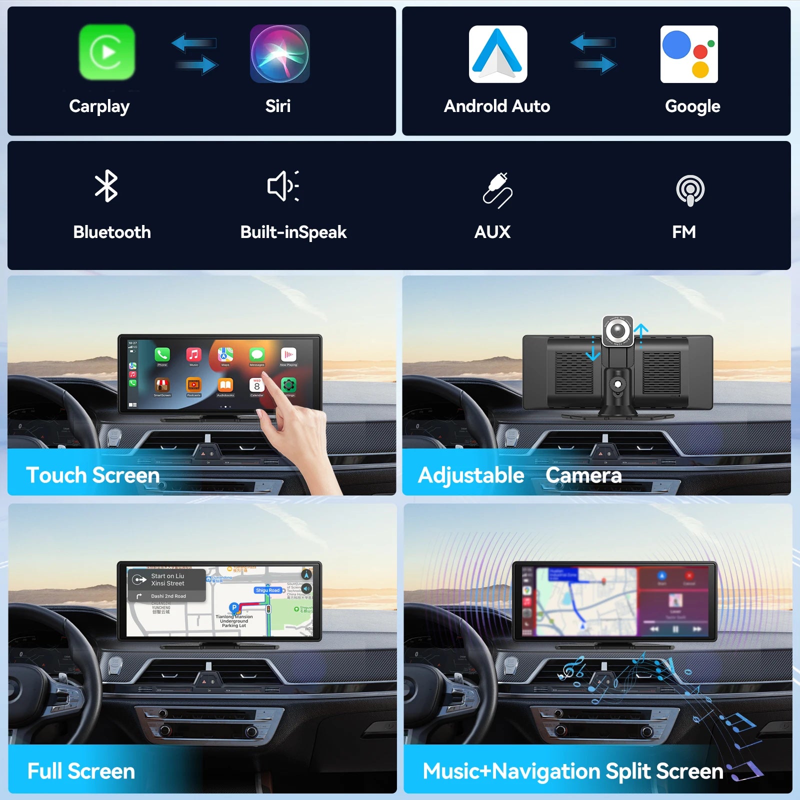 Universal Wireless CarPlay and Android Auto Touchscreen for Vehicles