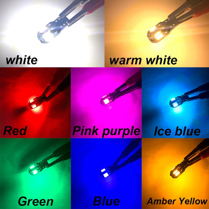 10-Pack W5W T10 LED CANBUS Error-Free 12V 5W 600Lm Ultra Bright Car Interior Side Light, Compatible with 194 3030 SMD, Available in White, Amber, and Red