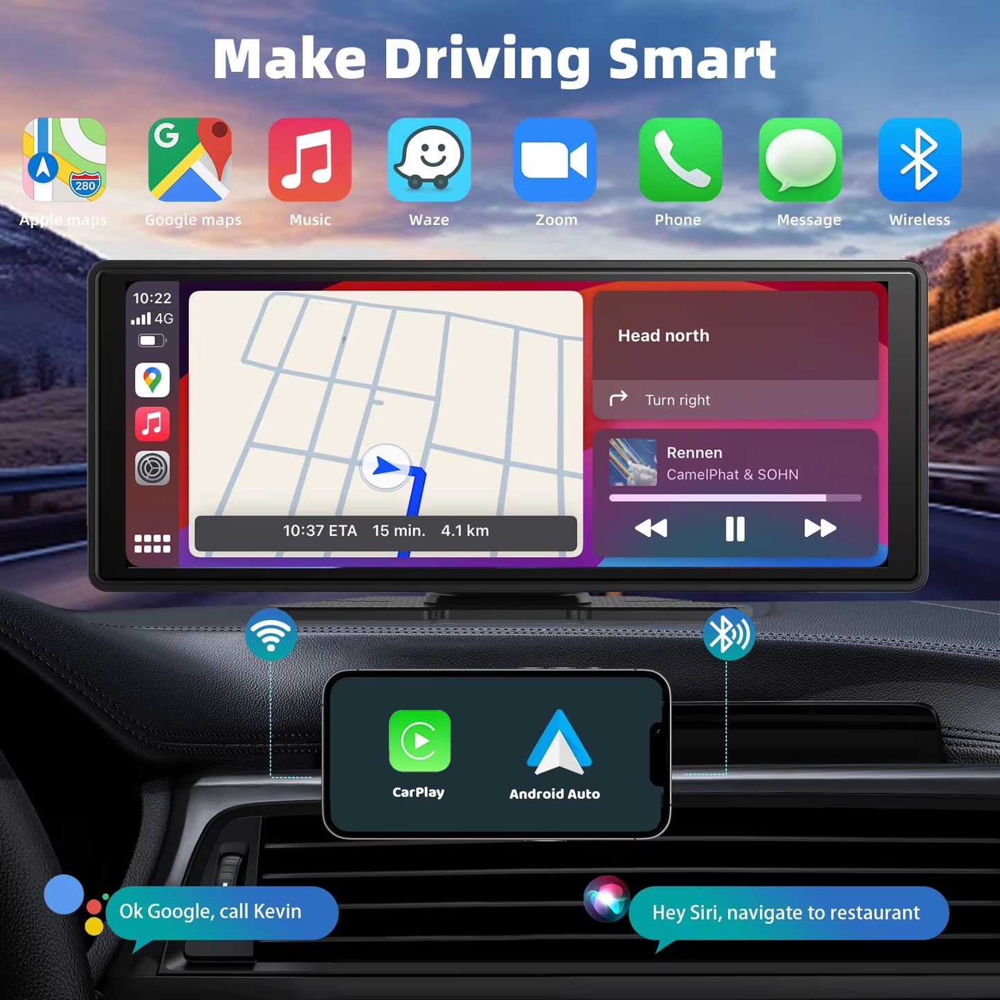 Universal Wireless CarPlay and Android Auto Touchscreen for Vehicles