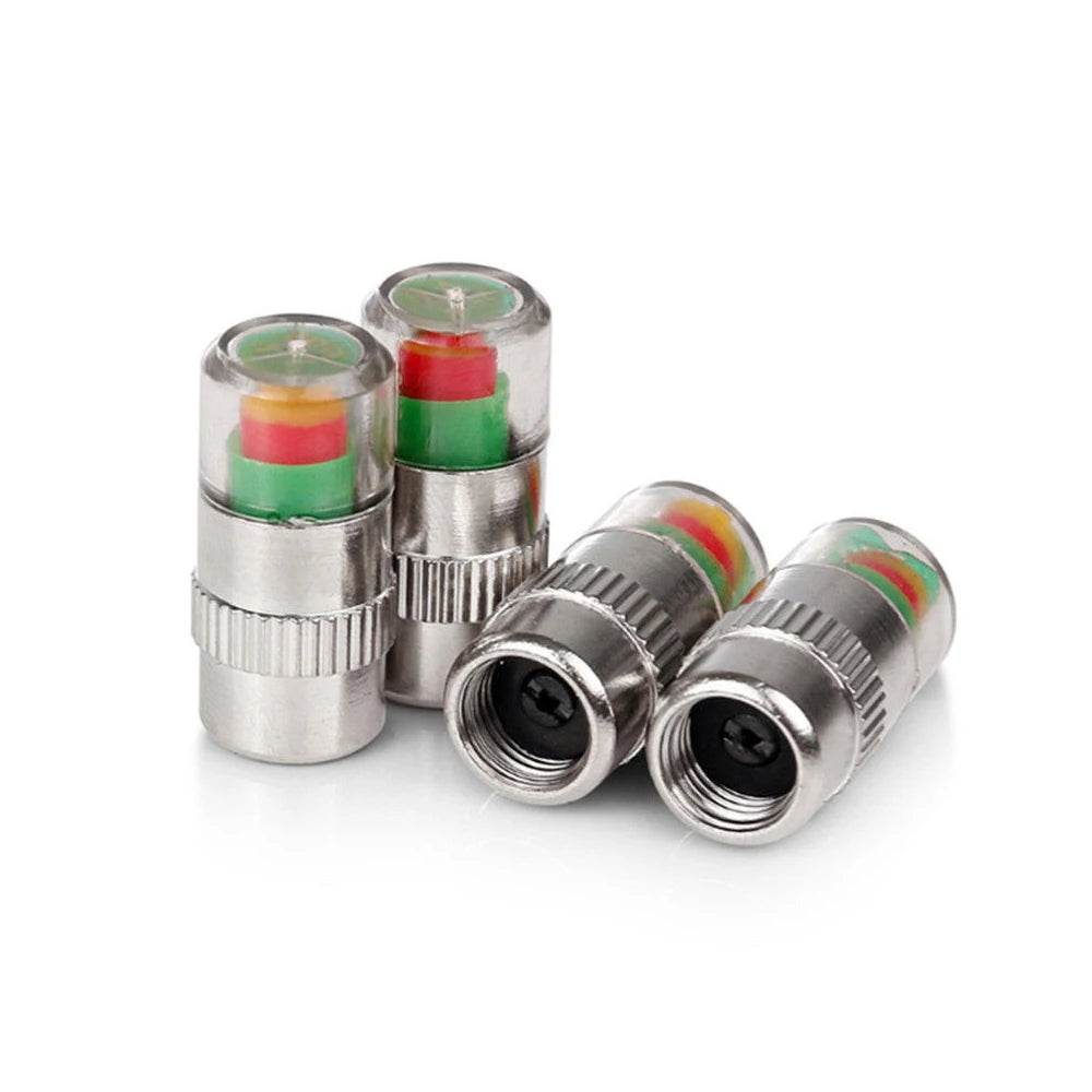 Tire Pressure Monitoring System - 4-Piece Set of Valve Cap Gauges for Enhanced Vehicle Safety
