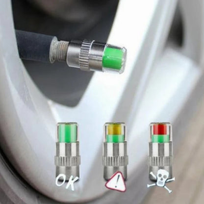 Tire Pressure Monitoring System - 4-Piece Set of Valve Cap Gauges for Enhanced Vehicle Safety